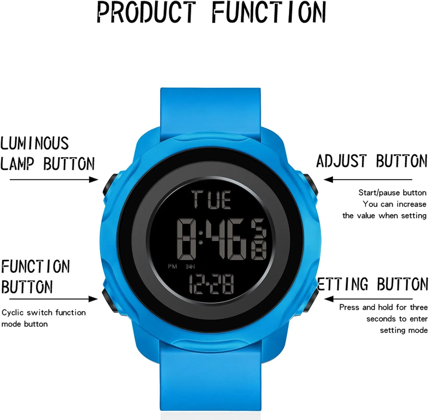 Outdoor Simple Designer findtime Men's allude Digital Sports Blue Watch,5ATM Waterproof Watches for Men with Stopwatch Alarm Countdown 12/24H Dual Time Display 
