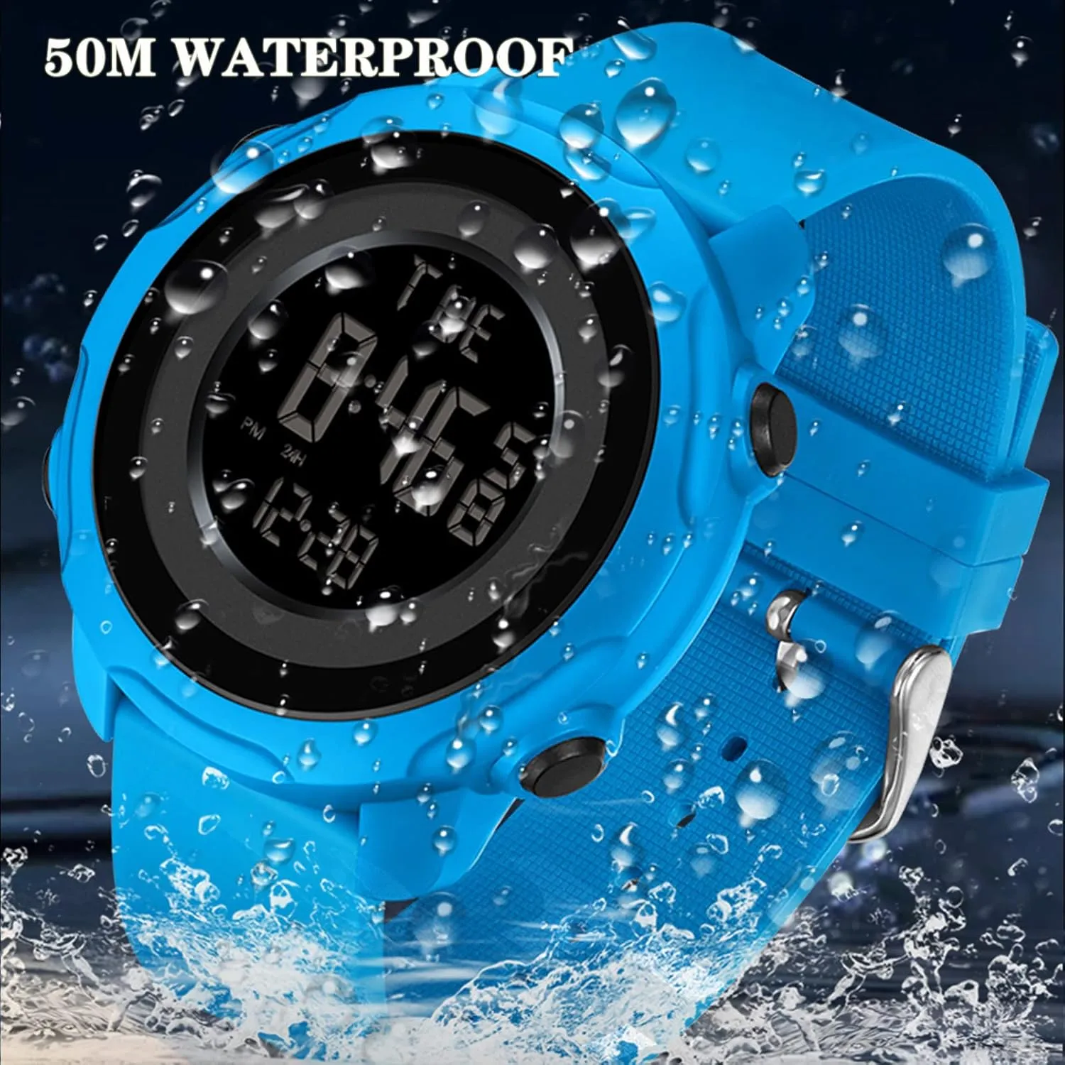 Outdoor Simple Designer findtime Men's allude Digital Sports Blue Watch,5ATM Waterproof Watches for Men with Stopwatch Alarm Countdown 12/24H Dual Time Display 