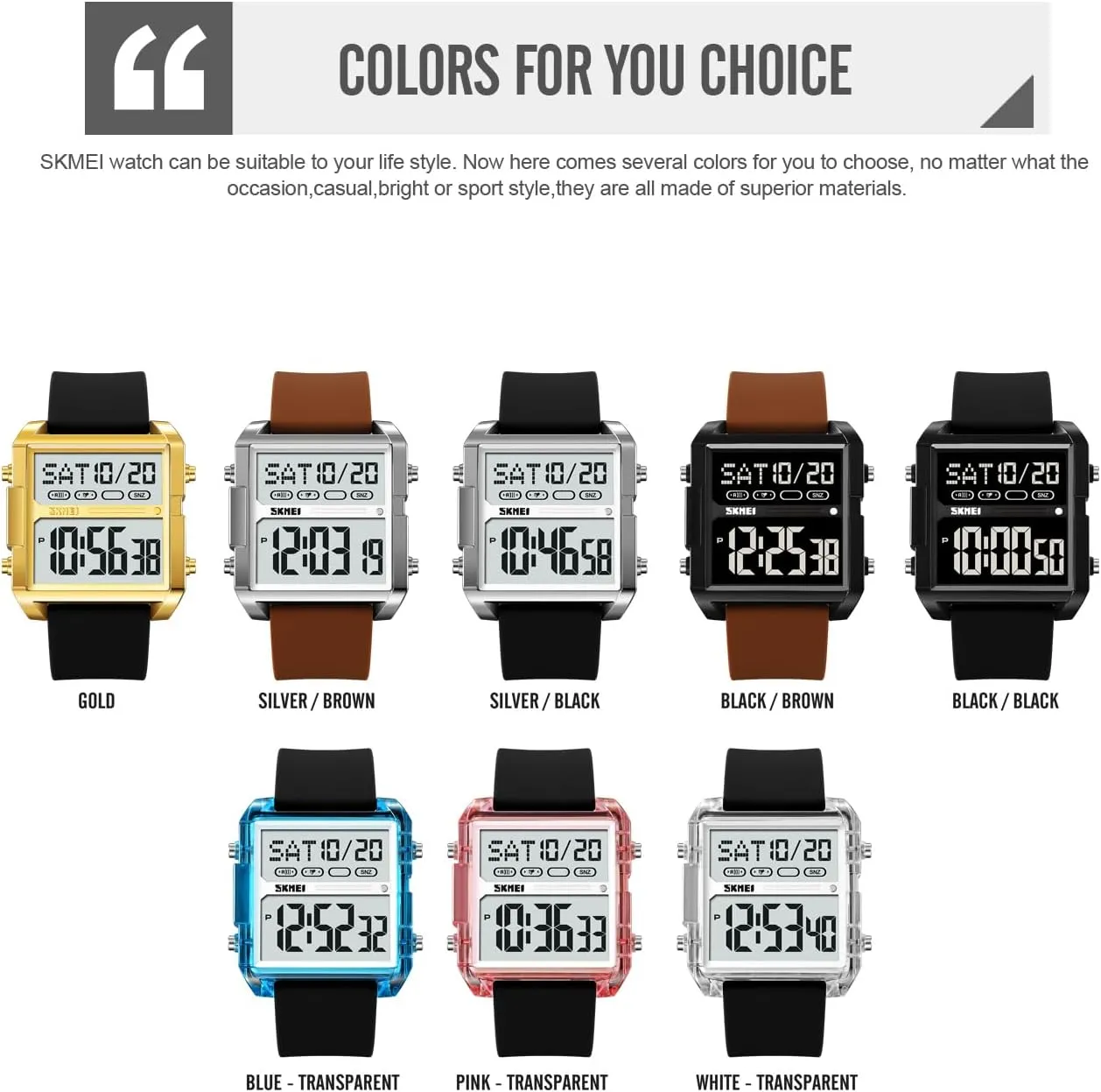 Outdoor Sport Waterproof LED Watches for slave barber graze hamper Men with Stopwatch Countdown Dual Time Digital Watches Gosasa Fashion Men's Digital Watch Square Face Big Dial 