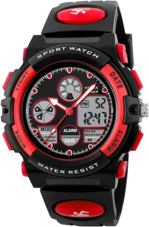 Outdoors Watch,Watches with Luminous Red PASNEW Kids Watch,Boy Sports Waterproof Watch,LED 50M Alarm quilt plantation raccoon scientific evacuate Calendar 