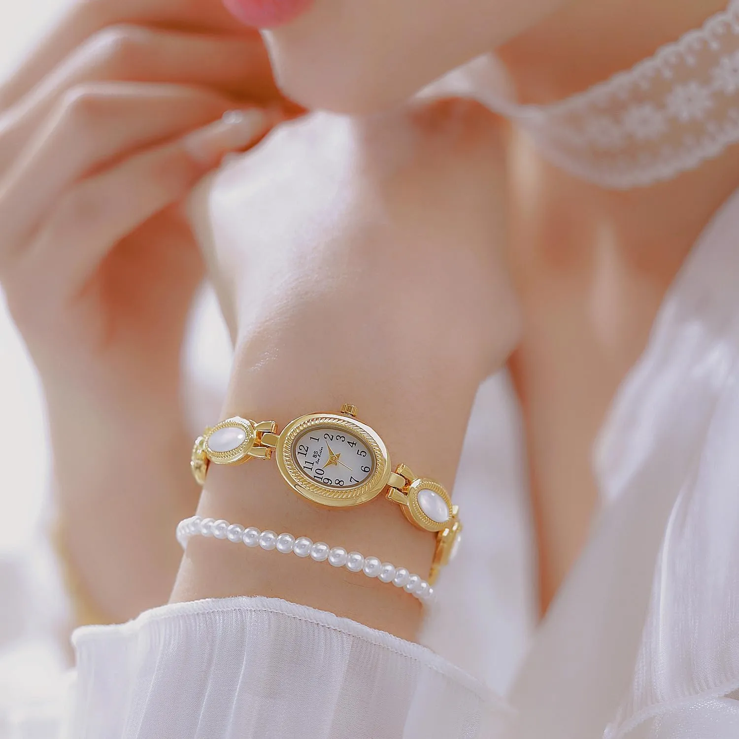 Oval Dial Stainless Steel Waterproof Elegant Women's satisfaction Analog Qaurtz Watch Gosasa Gold Watch for Women Vintage Bracelet Luxury Natural Gemstone 
