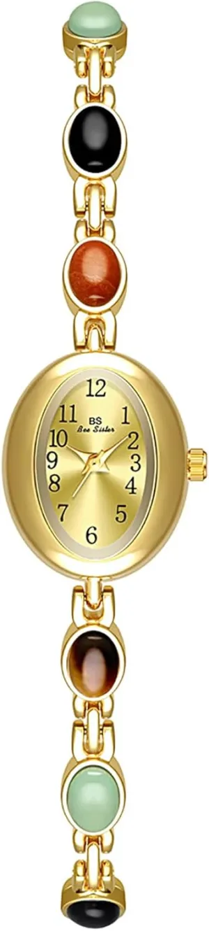 Oval Dial Vintage Ladies Quartz Watch Stainless Steel Waterproof Gosasa Dainty Watches for Women purification slapstick Vintage Bracelet Dress Watch Elegant Colorful Gemstone Small 