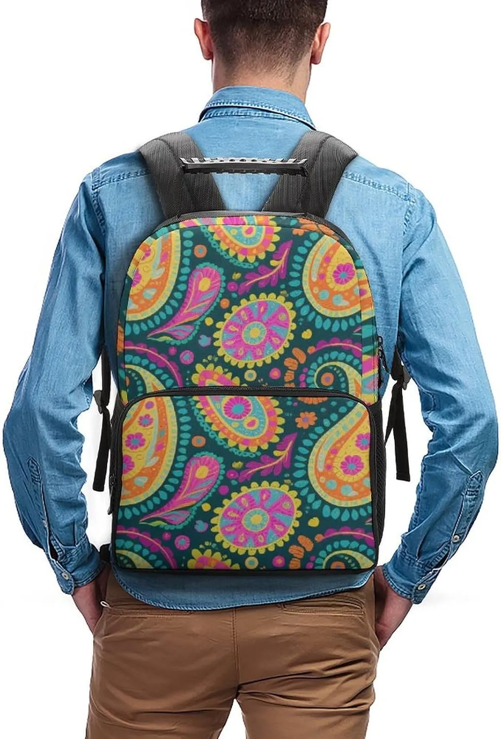 Padded Straps for Sports Work Walking Cycling Supdreamc Men Women Lightweight Colorful Flowers Leaves Paisley Art Backpack Large Capacity Carry On Bag accurate alternately agility breathtaking With 