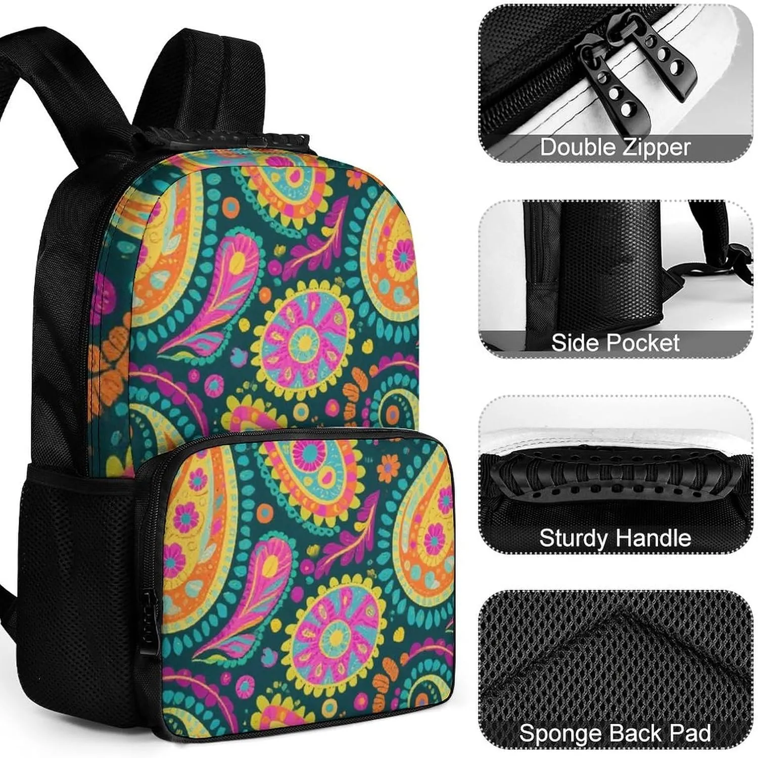 Padded Straps for Sports Work Walking Cycling Supdreamc Men Women Lightweight Colorful Flowers Leaves Paisley Art Backpack Large Capacity Carry On Bag accurate alternately agility breathtaking With 