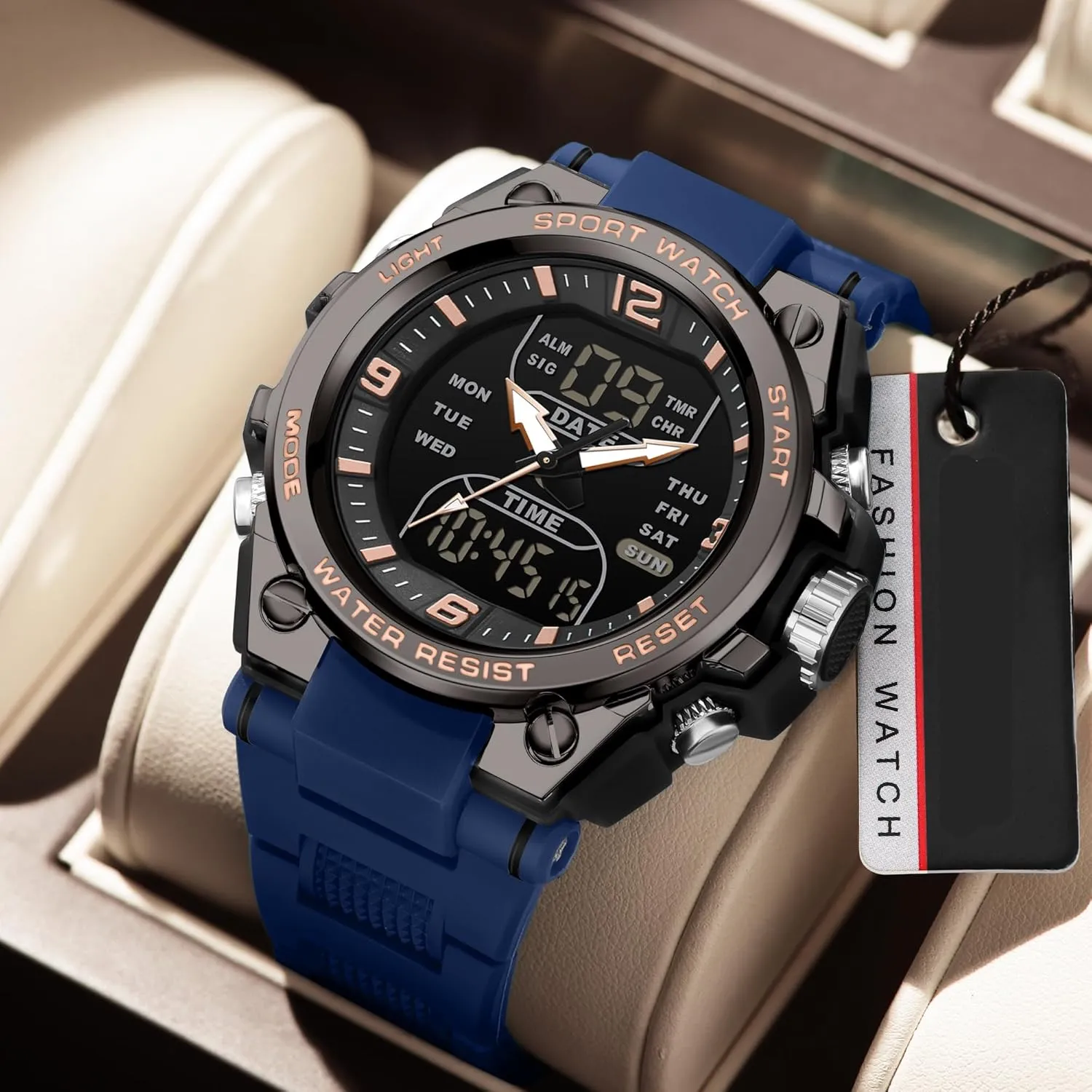 para Hombres findtime Men's Watch rival rime Sport Waterproof Military Watches Outdoor Tactical Digital Watch Analog Electronic Wrist Watch with LED Stopwatch Countdown Alarm Dual Time Big Face Relojes 
