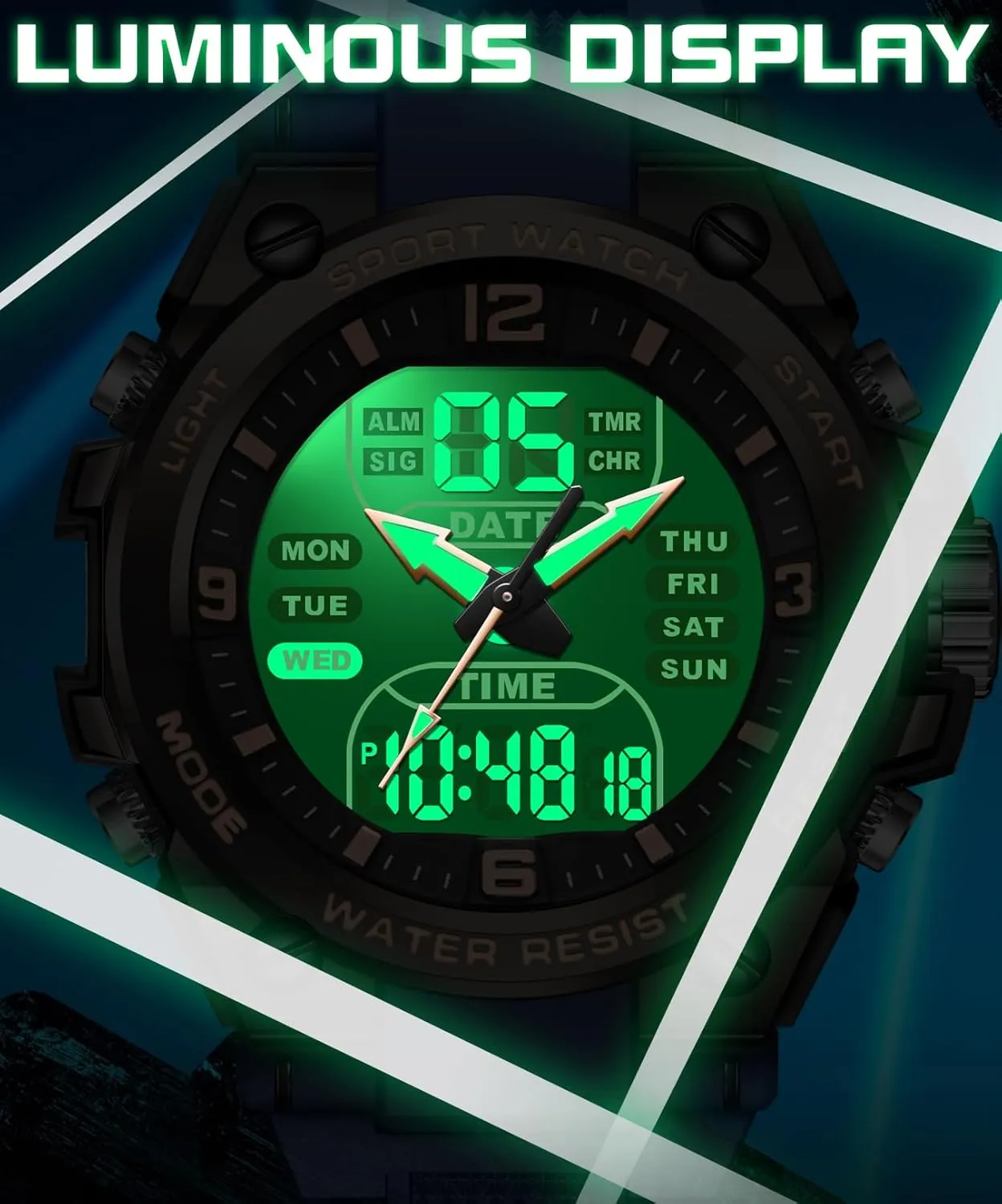 para Hombres findtime Men's Watch rival rime Sport Waterproof Military Watches Outdoor Tactical Digital Watch Analog Electronic Wrist Watch with LED Stopwatch Countdown Alarm Dual Time Big Face Relojes 