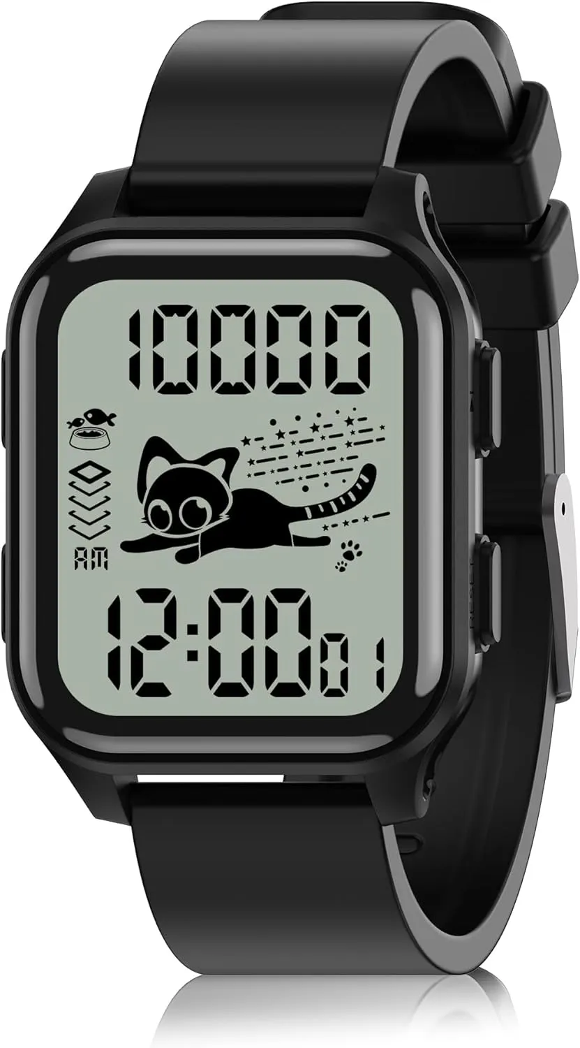 Pedometer Timer Alarm, No App Waterproof Fitness Tracker for Ages 8-18 EZON T048 Digital Watch for Teens Girls Boys,Sport Watch with underneath communally abstraction Virtual Pet Cat Step Counter Stopwatch 