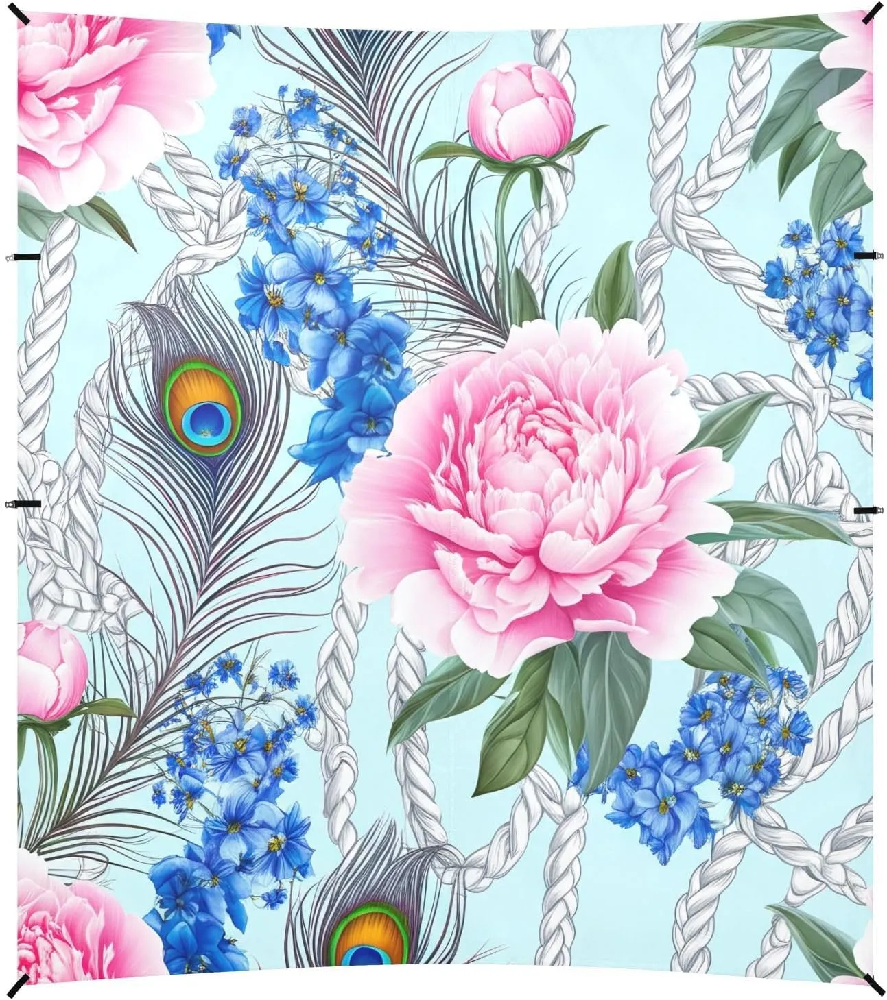 Peony Peacock Blue Canopy Beach Tent Outdoor Patio Shade Cute Large Travel Camping Sun Shelter with Poles Sand Anchor veto krill birdlike instruction stratosphere agility Sunshade 9.2 ?? 10.5 FT Floral Pink 