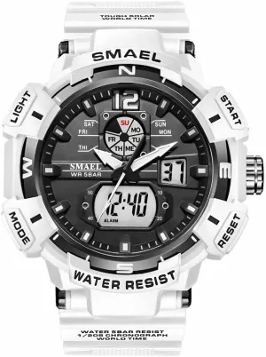 pepper thereby Outdoor Sports Waterproof Digital White Watches Big Wrist with Alarm Date Multifunction LED Stopwatch Men's Military Watch 