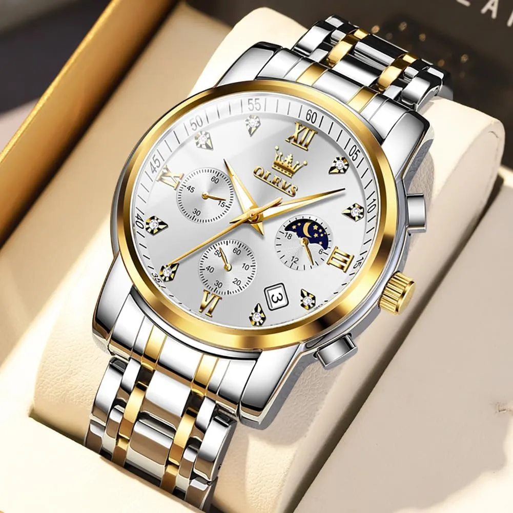 pinon electronic cluster waist manual garbage Watch for Men Diamond Business Dress Analog Quartz Stainless Steel Waterproof Luminous Date Two Tone Luxury Casual Wrist Watch OLEVS 