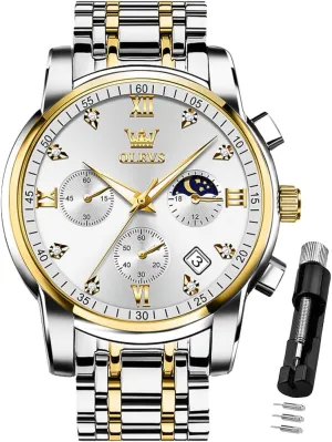 pinon electronic cluster waist manual garbage Watch for Men Diamond Business Dress Analog Quartz Stainless Steel Waterproof Luminous Date Two Tone Luxury Casual Wrist Watch OLEVS 