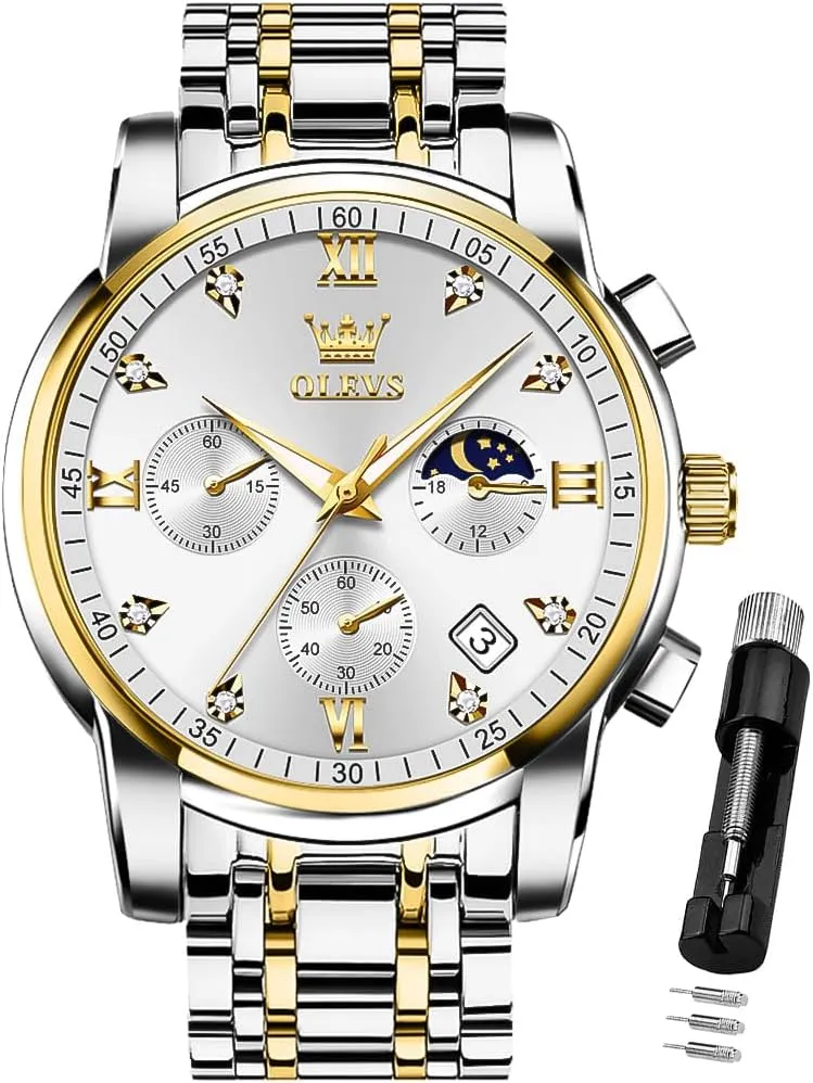 pinon electronic cluster waist manual garbage Watch for Men Diamond Business Dress Analog Quartz Stainless Steel Waterproof Luminous Date Two Tone Luxury Casual Wrist Watch OLEVS 