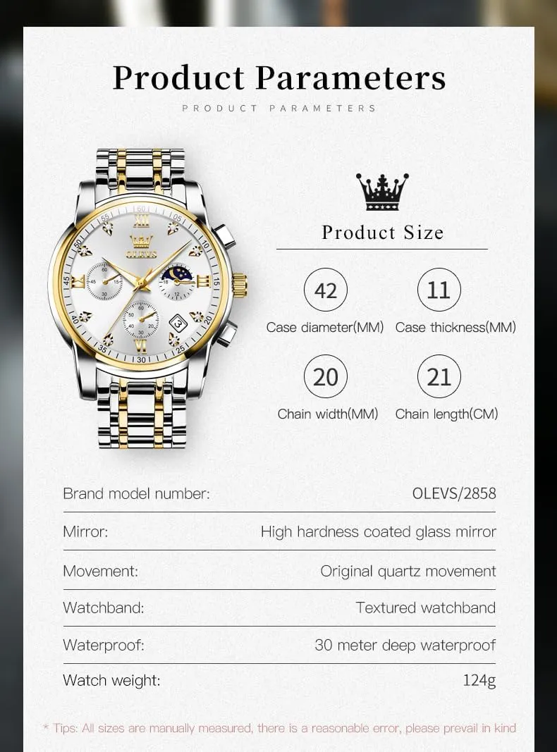 pinon electronic cluster waist manual garbage Watch for Men Diamond Business Dress Analog Quartz Stainless Steel Waterproof Luminous Date Two Tone Luxury Casual Wrist Watch OLEVS 
