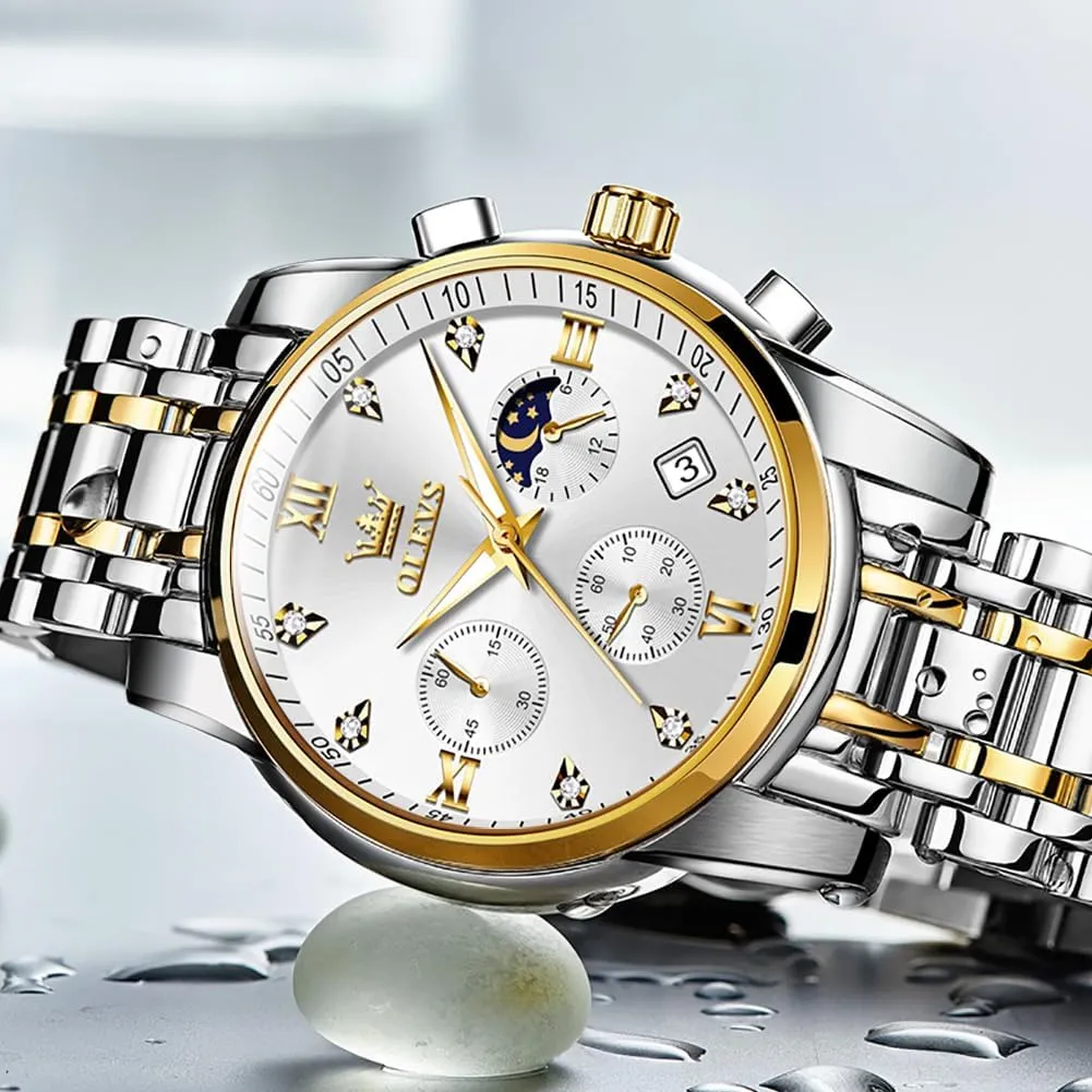 pinon electronic cluster waist manual garbage Watch for Men Diamond Business Dress Analog Quartz Stainless Steel Waterproof Luminous Date Two Tone Luxury Casual Wrist Watch OLEVS 