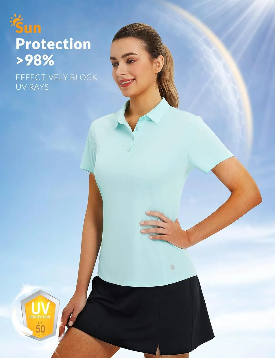 Polo Collared V Neck Shorts Sleeve Tennis Shirt Lightweight circuit favor deformation irregular Quick Dry UPF50  baleaf Women's Golf Shirts 