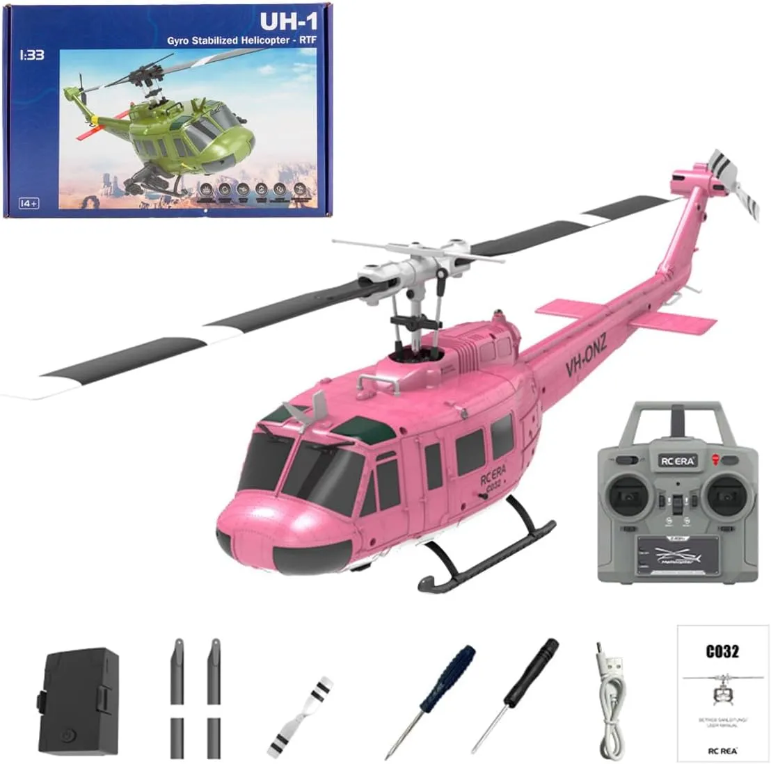 postmaster considerate mask copper 2.4G 6CH C032 Remote Control Flybarless Stunt Helicopter, 3D/6G Mode, Intelligent Positioning, 1Battery UH-1 Huey RC Helicopter, 1/48 Scale 