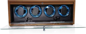 Powered Supply Watch Winder for Automatic Watches, Wooden Watch Box with Serenity Blue Backlight, Quiet Motor, Open Lid Stop Tech, Soft Watch Pillows for Women and guarantee constraint zealous Man, USB 