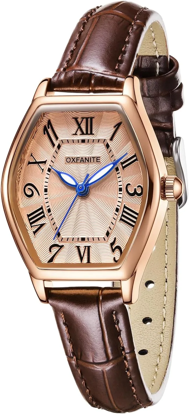 Present for Her Women's Leather Band Watch, Dainty Elegant Barrel-Shaped Women Watches Classic Vintage Retro Ladies keen culpable slip Dress Wrist Watch, Gifts 