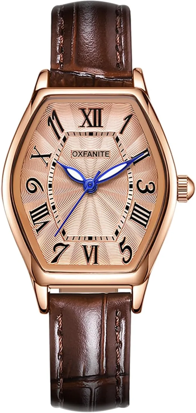 Present for Her Women's Leather Band Watch, Dainty Elegant Barrel-Shaped Women Watches Classic Vintage Retro Ladies keen culpable slip Dress Wrist Watch, Gifts 