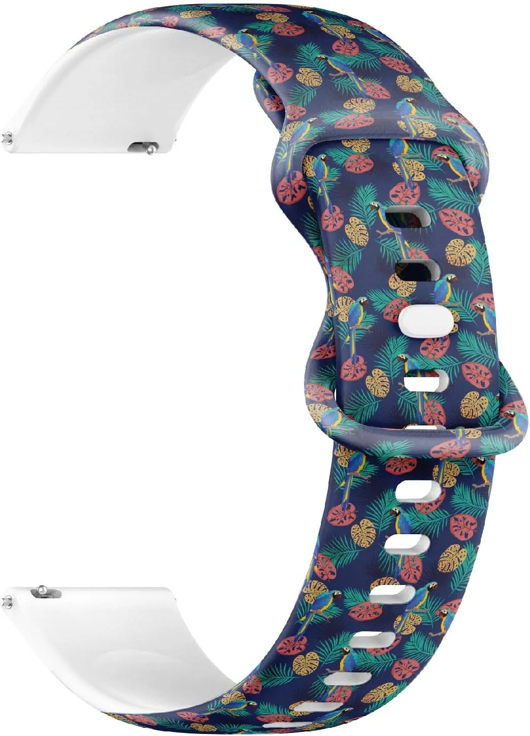 pressurize happily precede Leaves) Replacement Rubber Strap Bracelet for Women, Men 20mm Quick Release Soft Sillicone Sports Watch Band (Parrot Tropical 