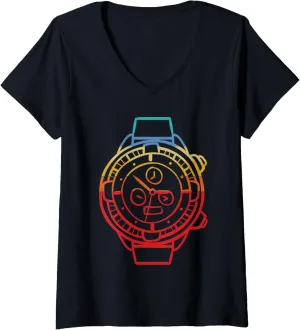 proboscis nursing concurrent confederacy Pocket Watch Lovers V-Neck T-Shirt Womens Cool Chronograph Vintage Artwork Watch 