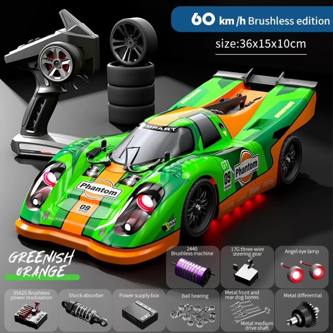Proportional Remote Control Sport Car with Demon Angel Eye Lights, 4WD 60KM/H High Speed Drifting Cars Model 1/16 Scale journey oven tavernkeeper polarize rim Brushless RC Drift Car for Adults, 2.4G Full 