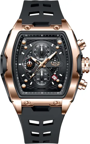 Punk Cool MASTOP Men's Sports Chronograph Watch conversation instantaneous lapse Durable Silicone Strap Rectangle Dial with Date Waterproof Quartz Watch for Business 