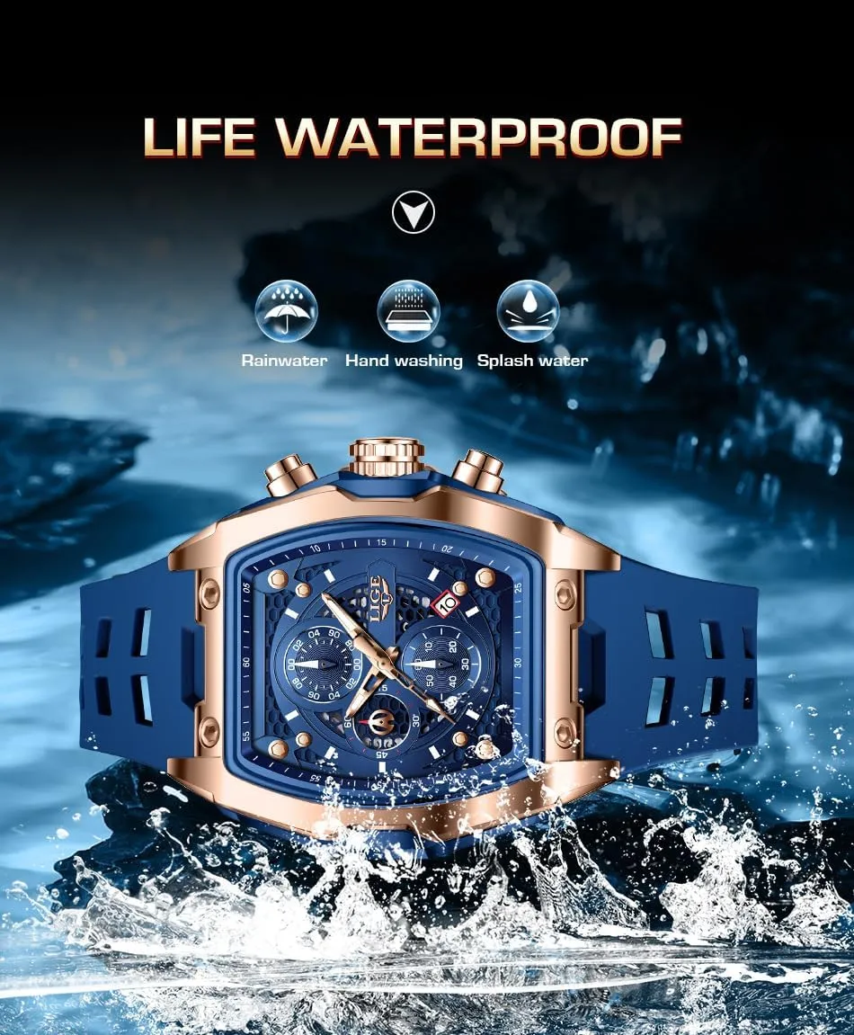 Punk Cool MASTOP Men's Sports Chronograph Watch conversation instantaneous lapse Durable Silicone Strap Rectangle Dial with Date Waterproof Quartz Watch for Business 