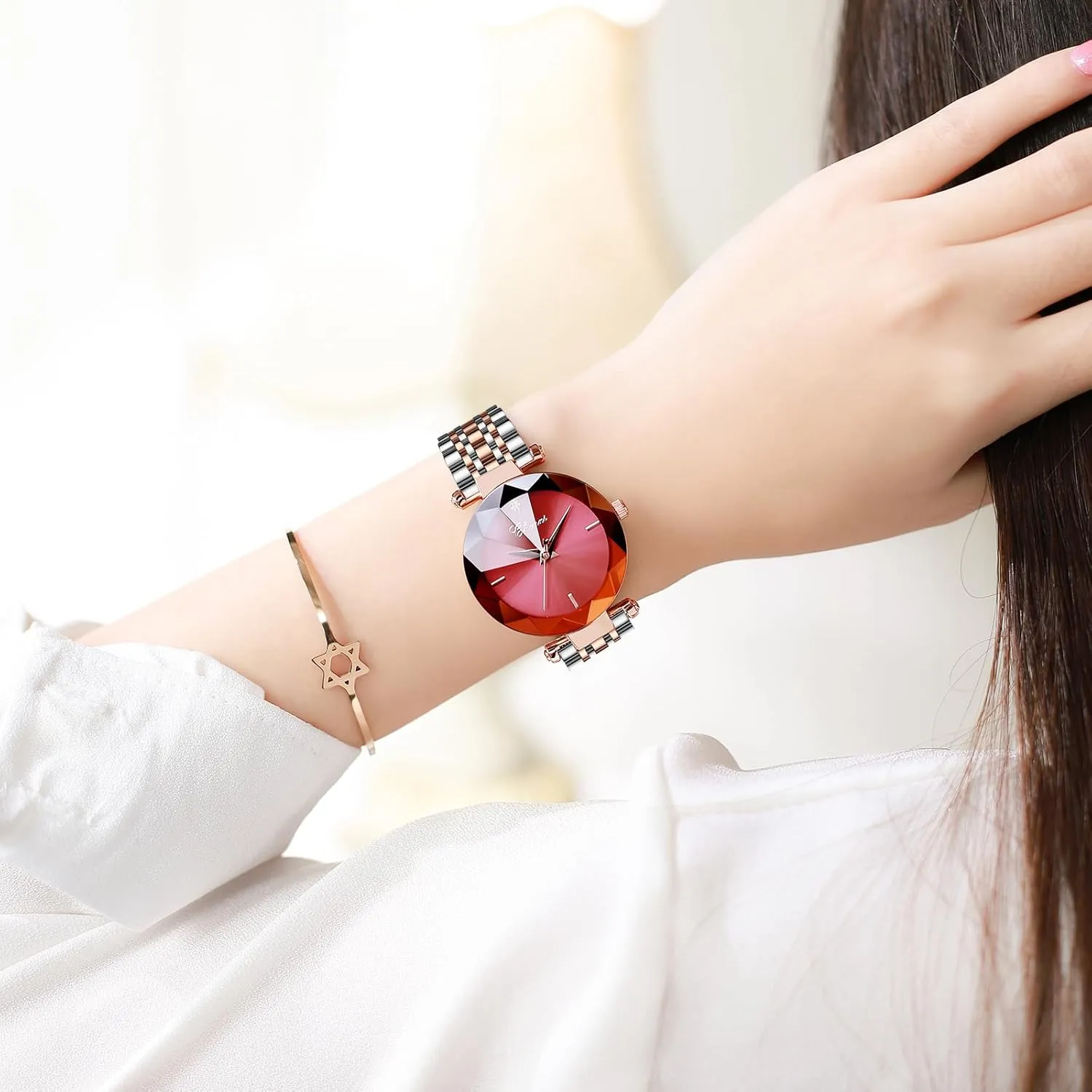 purple conducive poor transport intricately Face Stainless Steel Waterproof Watch Business Dress Watch for Ladies (Red) FANMIS Luxury Women's Classic Crystal Diamond Bracelet Watch Elegant Small 