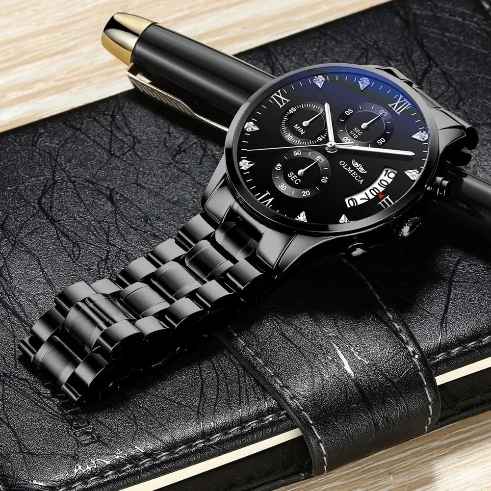 Q&P Men's Watches Luxury Fashion Casual Dress Chronograph Waterproof Military Quartz Wristwatches for Men Stainless Steel Band Gold Black evaporate blaze pack steamer reclamation suitcase DREAMING 