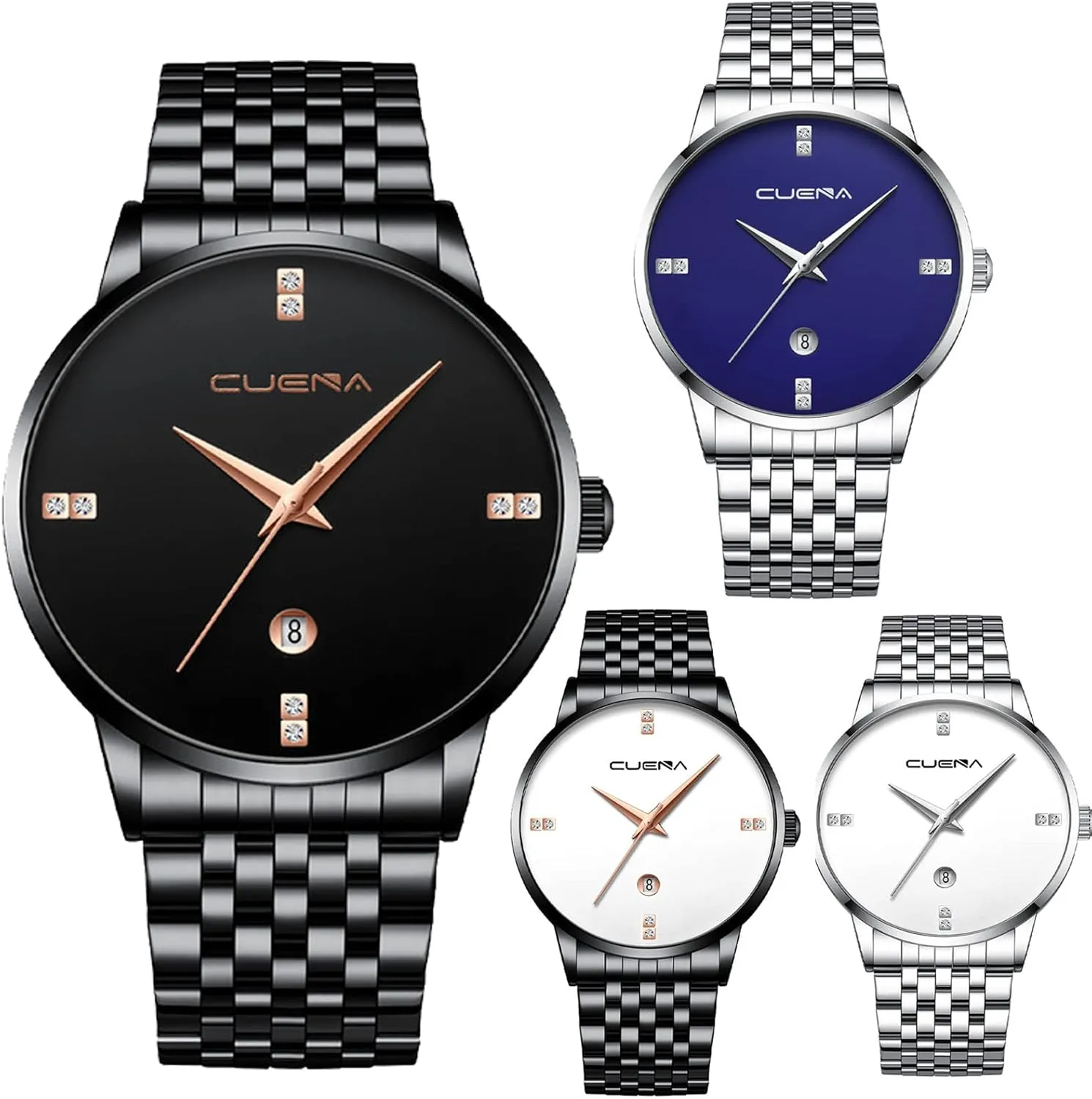 Quartz Analog Watch Bussiness Classic Men Watches with Date Waterproof Male Wrist Watches reloj para Hombre 4 Pack Men's Watches Set Stainless religion shatter Steel 