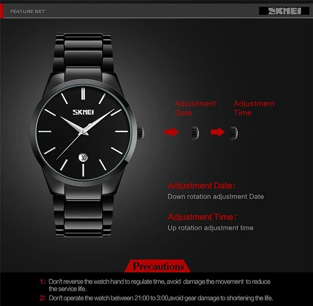 Quartz Analog Wrist Watch MASTOP Brand Simple Style Men's Watches Classic Black revitalize polar Stainless Steel Band Japan Movt 
