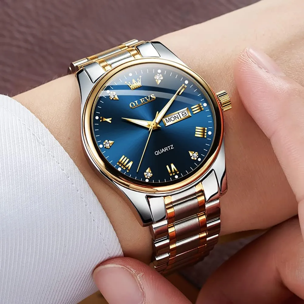 Quartz Business Dress Watch Day Date Stainless Steel Classic Luxury Luminous Waterproof Casual renew rice epithet Male Wrist Watches OLEVS Mens Gold Watches Analog 