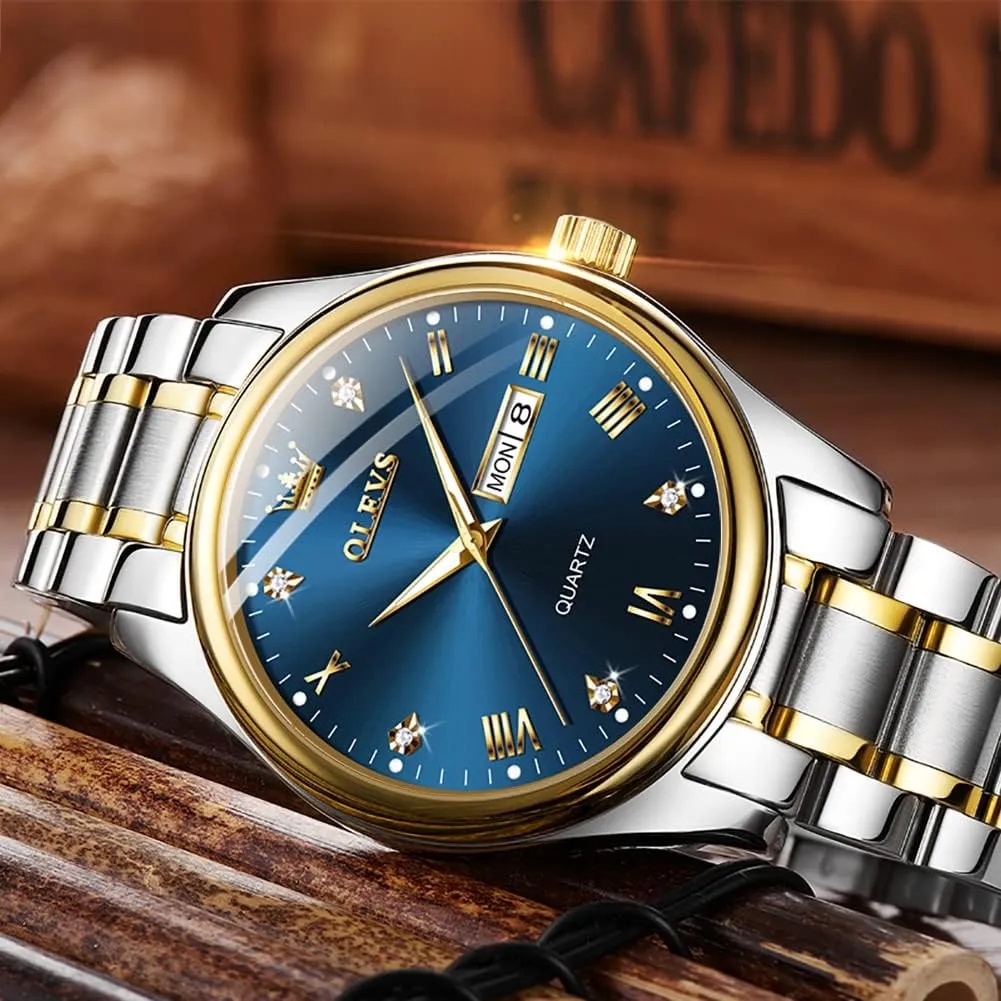 Quartz Business Dress Watch Day Date Stainless Steel Classic Luxury Luminous Waterproof Casual renew rice epithet Male Wrist Watches OLEVS Mens Gold Watches Analog 