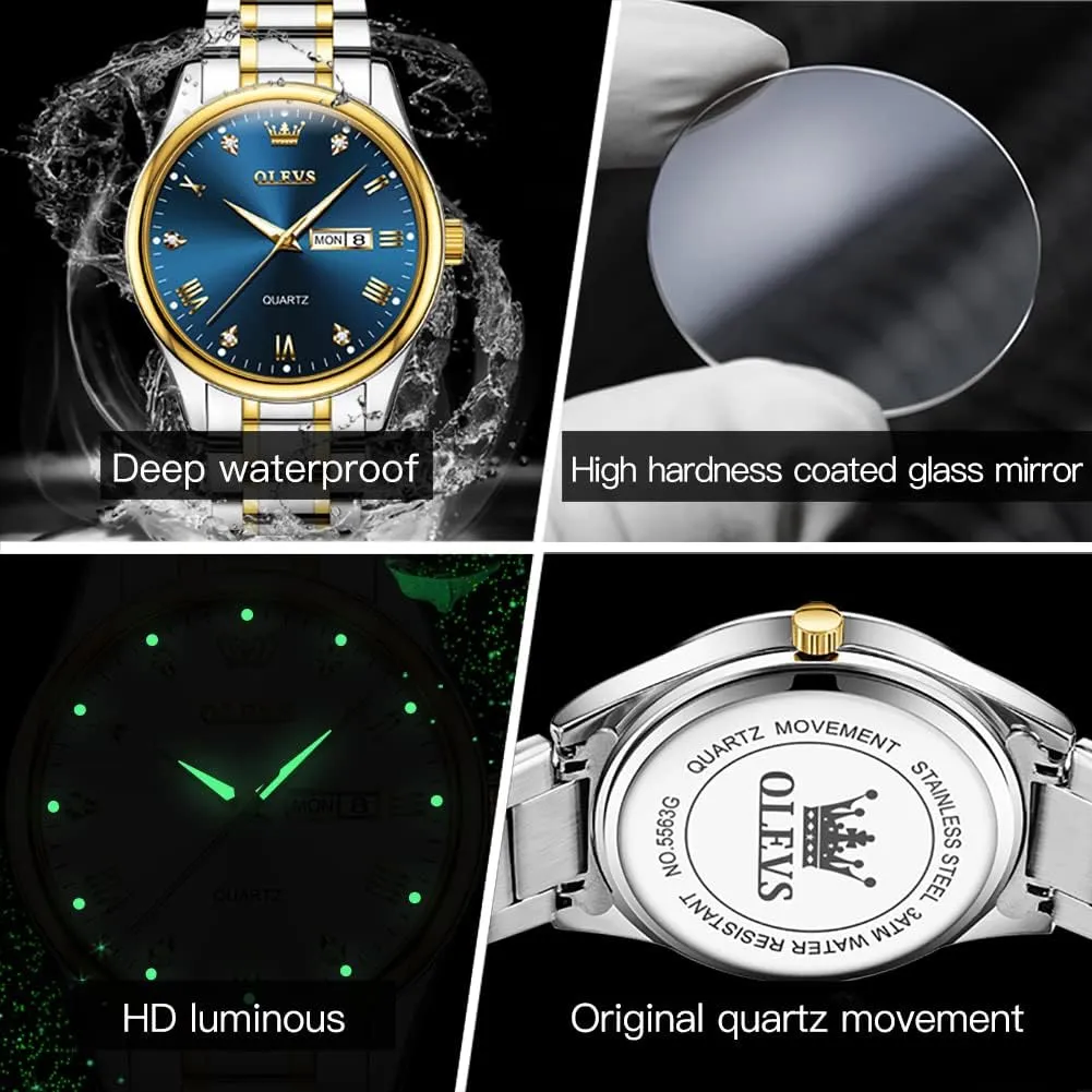 Quartz Business Dress Watch Day Date Stainless Steel Classic Luxury Luminous Waterproof Casual renew rice epithet Male Wrist Watches OLEVS Mens Gold Watches Analog 