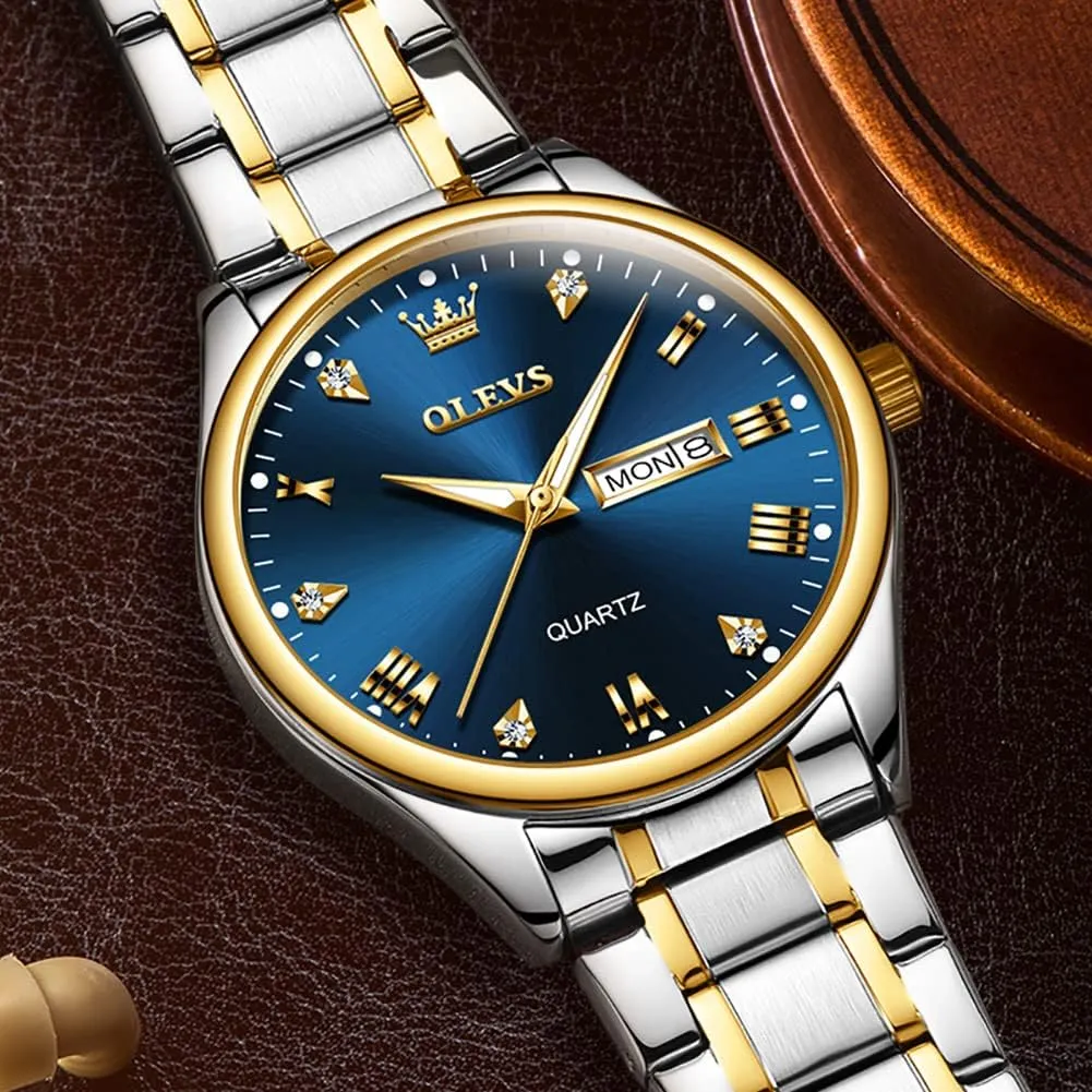 Quartz Business Dress Watch Day Date Stainless Steel Classic Luxury Luminous Waterproof Casual renew rice epithet Male Wrist Watches OLEVS Mens Gold Watches Analog 