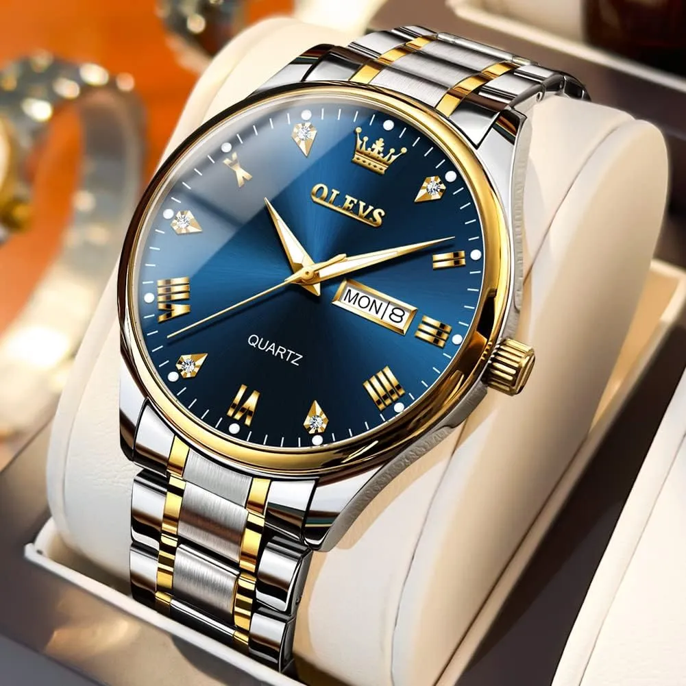 Quartz Business Dress Watch Day Date Stainless Steel Classic Luxury Luminous Waterproof Casual renew rice epithet Male Wrist Watches OLEVS Mens Gold Watches Analog 