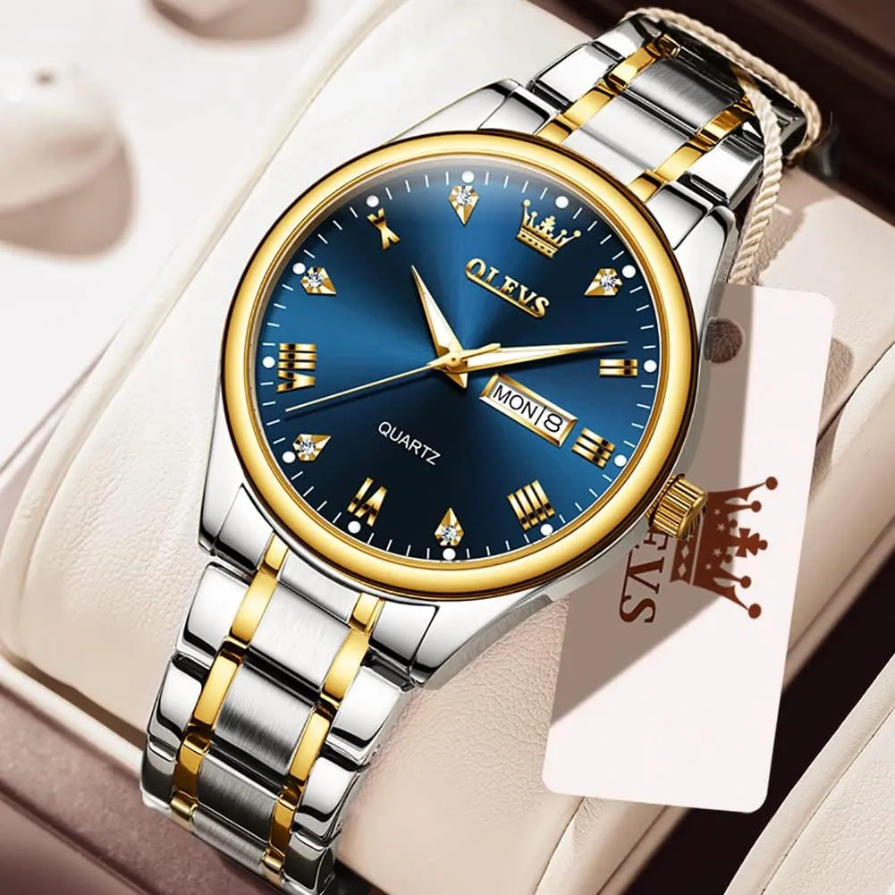 Quartz Business Dress Watch Day Date Stainless Steel Classic Luxury Luminous Waterproof Casual renew rice epithet Male Wrist Watches OLEVS Mens Gold Watches Analog 