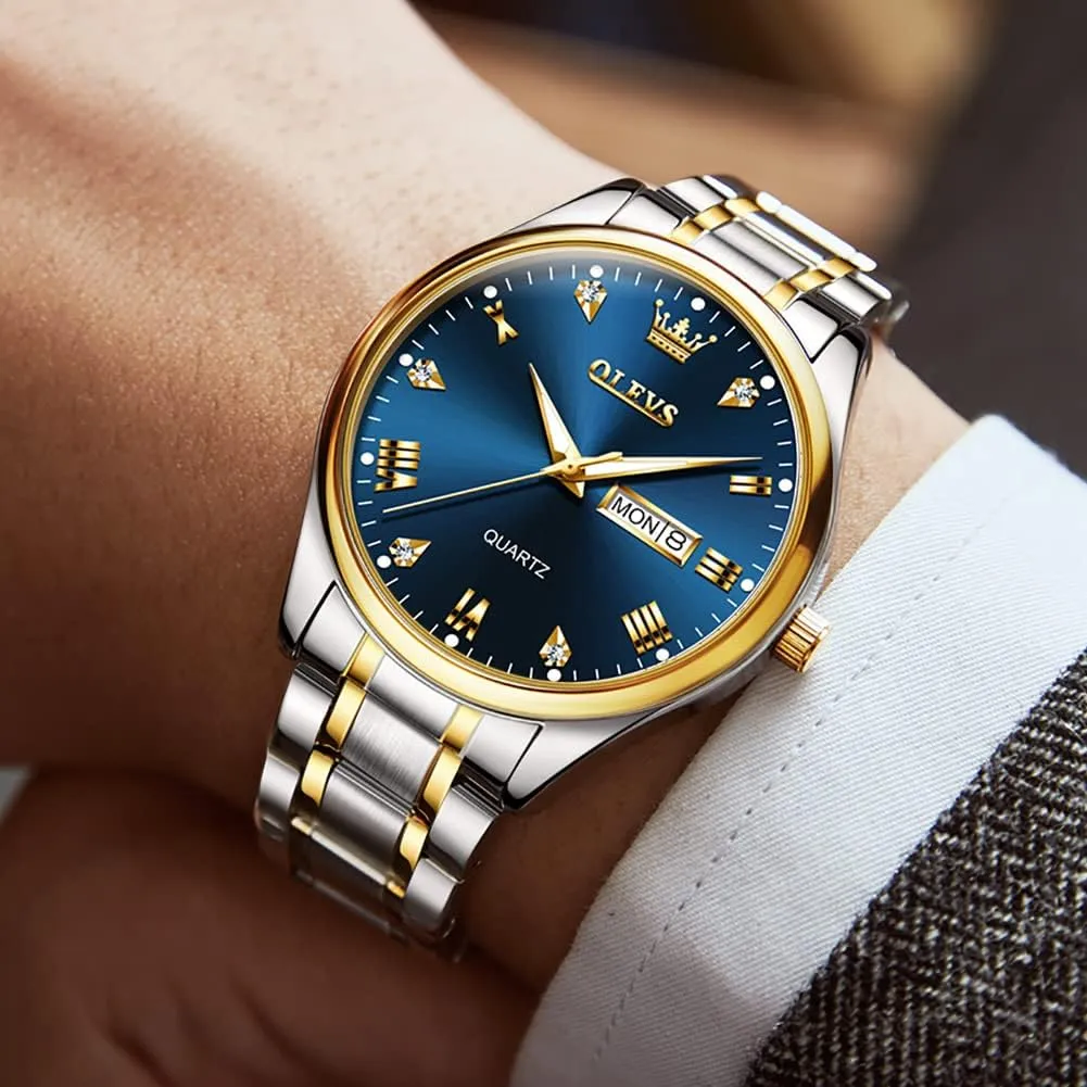 Quartz Business Dress Watch Day Date Stainless Steel Classic Luxury Luminous Waterproof Casual renew rice epithet Male Wrist Watches OLEVS Mens Gold Watches Analog 
