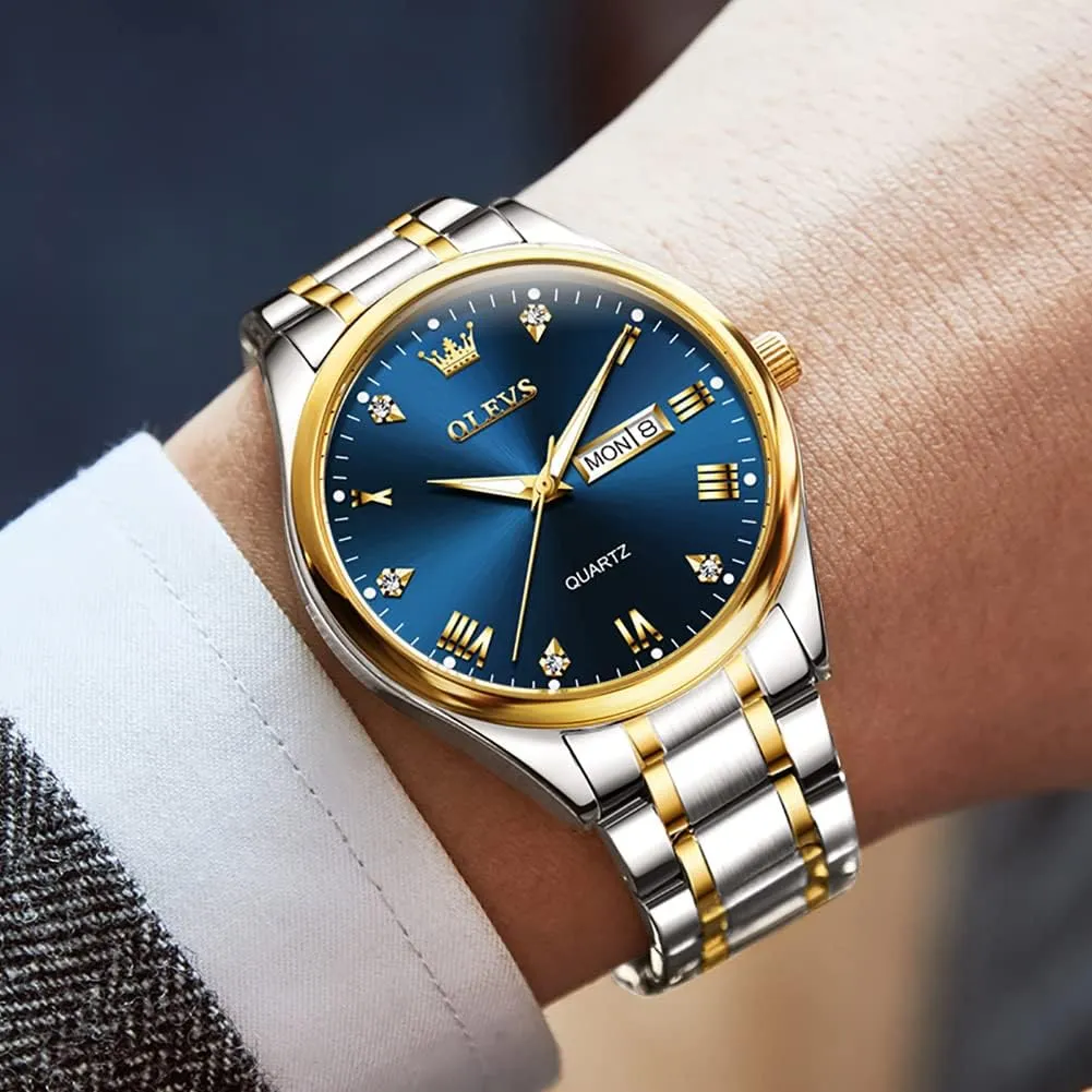 Quartz Business Dress Watch Day Date Stainless Steel Classic Luxury Luminous Waterproof Casual renew rice epithet Male Wrist Watches OLEVS Mens Gold Watches Analog 