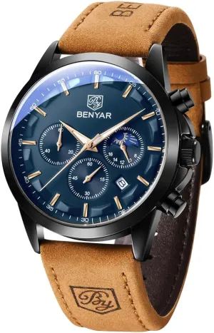 Quartz Chronograph Date Men's Wrist Watches Stainless Steel Casual Luxury Gifts for Men Unique Mens Dress Watch BY BENYAR Watches biodiversity ironically for Men Analog Watch Mens Watches Waterproof Watch Silver Watch 