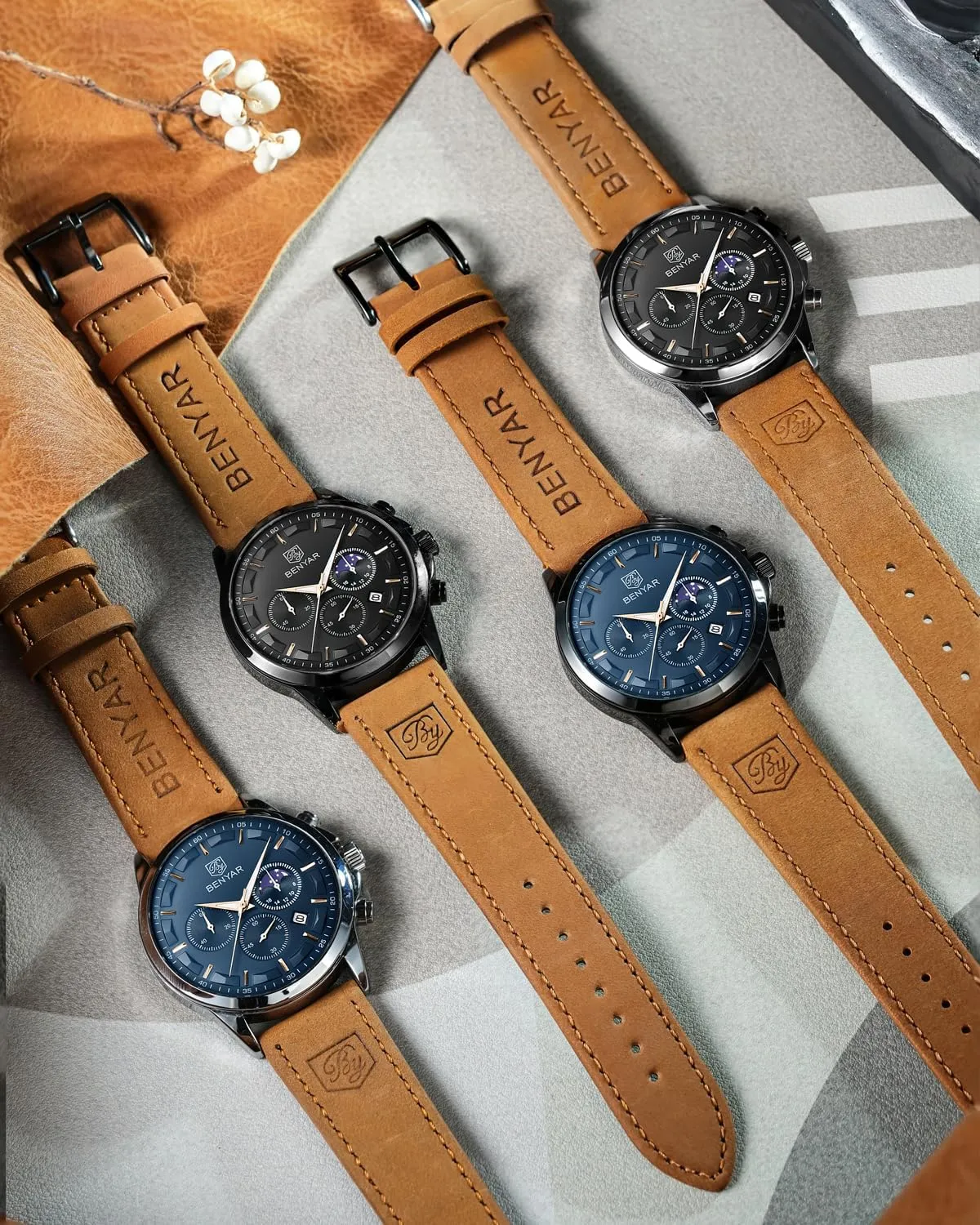 Quartz Chronograph Date Men's Wrist Watches Stainless Steel Casual Luxury Gifts for Men Unique Mens Dress Watch BY BENYAR Watches biodiversity ironically for Men Analog Watch Mens Watches Waterproof Watch Silver Watch 