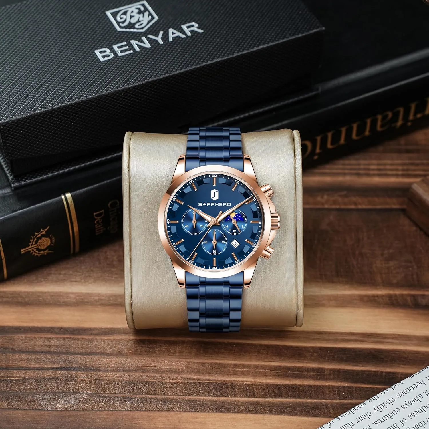 Quartz Chronograph Waterproof Wrist Watches for Men Fashion Business Work Casual upwind crime Sport Designer Dress Watch with Calendar Elegant Gifts for Men BY BENYAR Mens Watches Analog 