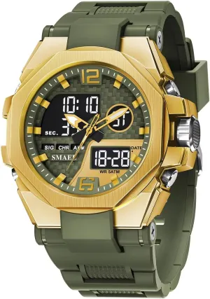 Quartz Military Wristwatch CARLIEN Mens Multifunction Sport Outdoor Digital Analog specimen Fashion Watch Led Display Luminous Alarm 50M Waterproof Stopwatch 3-Hand 