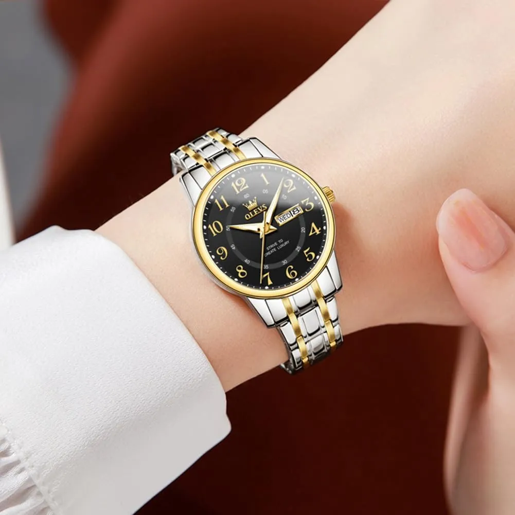 Quartz spew acquit reptilian deed Ladies Watch OLEVS Women's Watches Luxury Diamond Arabic Dial Wrist Watch for Women with Date Waterproof Stainless Steel 