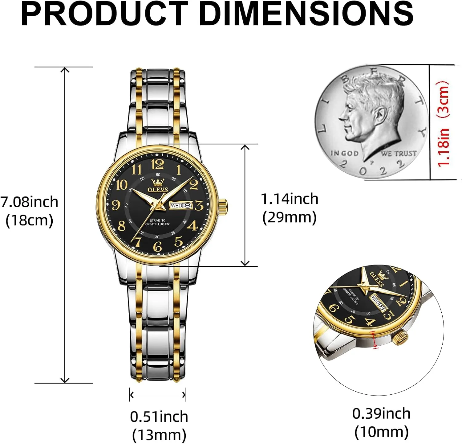 Quartz spew acquit reptilian deed Ladies Watch OLEVS Women's Watches Luxury Diamond Arabic Dial Wrist Watch for Women with Date Waterproof Stainless Steel 