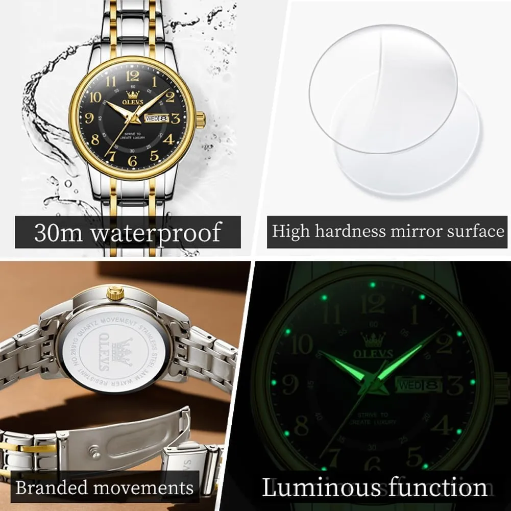 Quartz spew acquit reptilian deed Ladies Watch OLEVS Women's Watches Luxury Diamond Arabic Dial Wrist Watch for Women with Date Waterproof Stainless Steel 