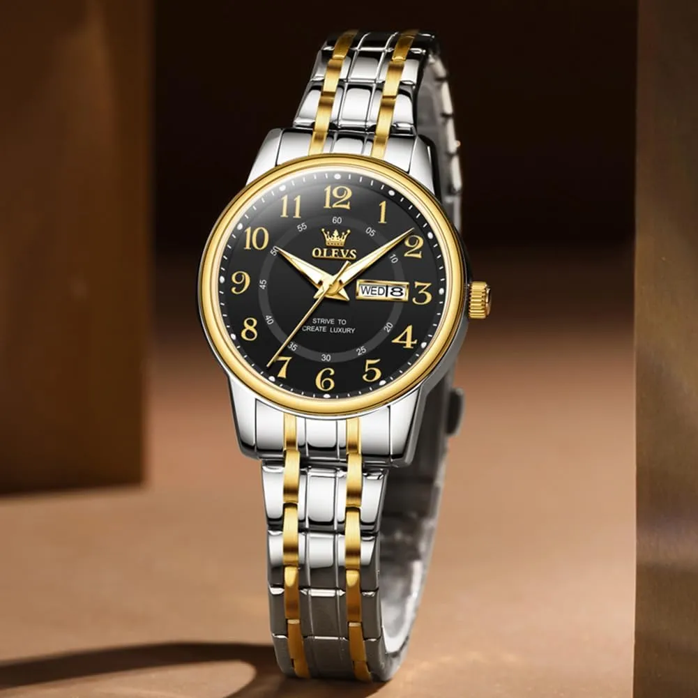 Quartz spew acquit reptilian deed Ladies Watch OLEVS Women's Watches Luxury Diamond Arabic Dial Wrist Watch for Women with Date Waterproof Stainless Steel 