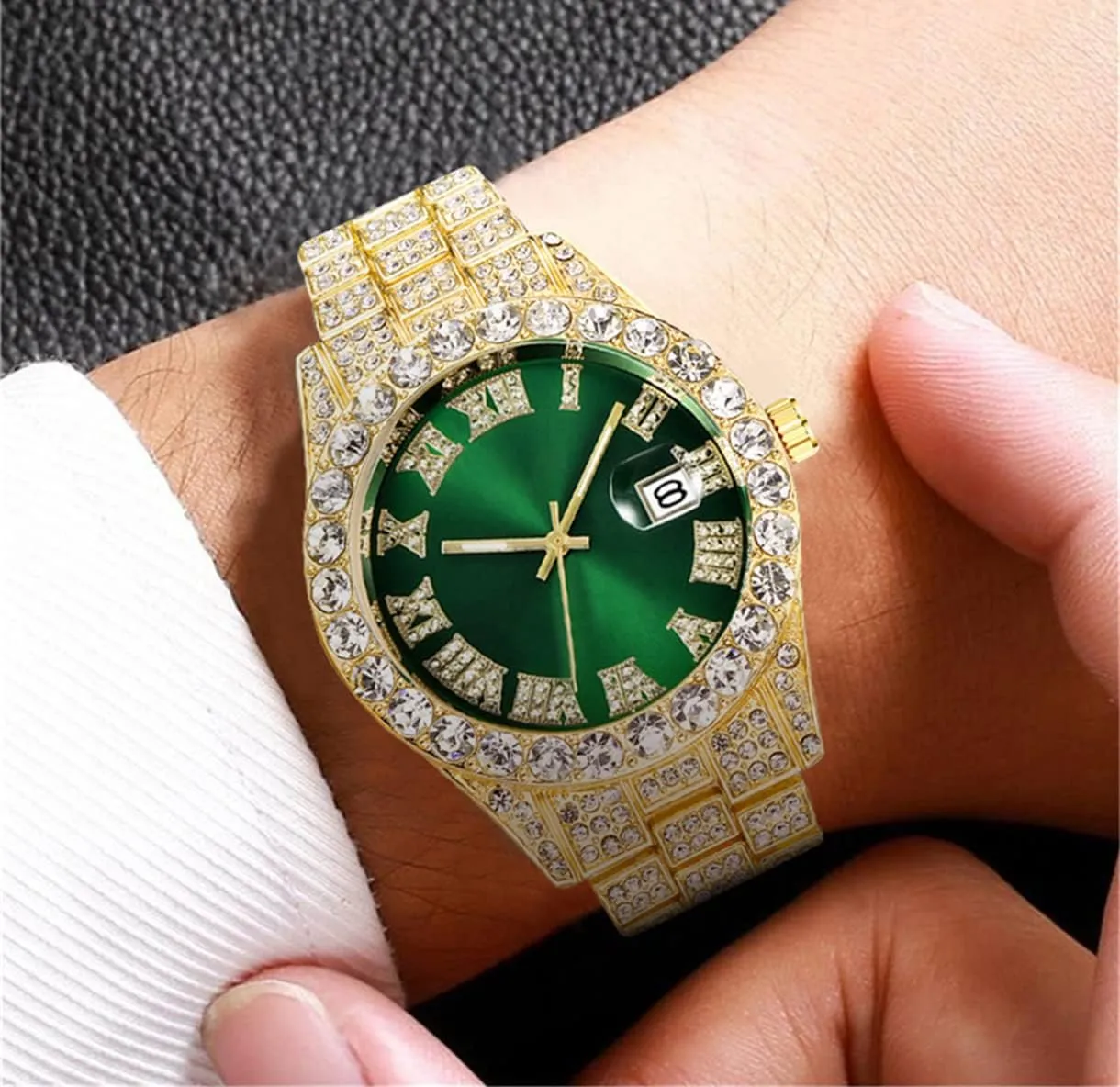 Quartz Watch Hip Hop Iced Out Men's Rhinestone Watch Diamond vase helium Analog 