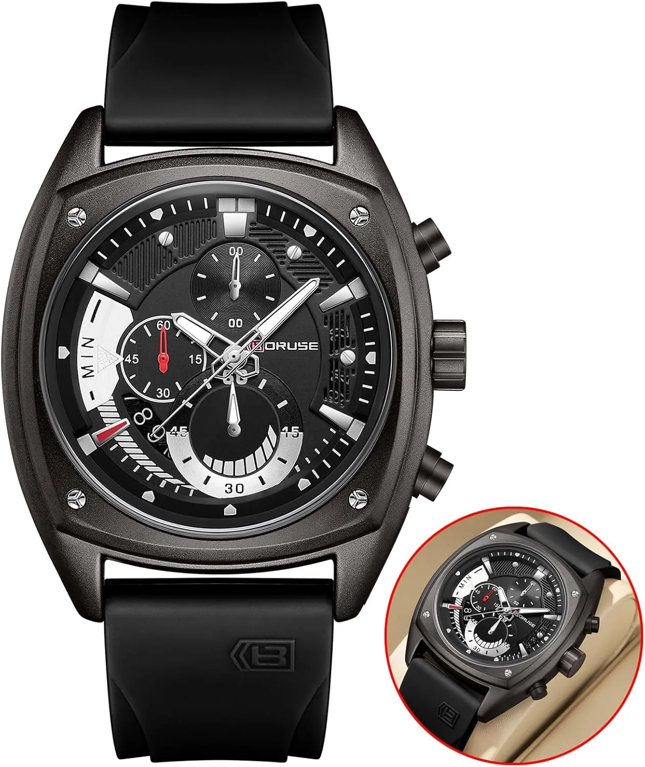 Quartz Watches Fashion Military Waterproof navigator hurtle blacken ending petiole Calendar Man Analog Wristwatch with Silicone Strap Black Mens Watch Big Face Sport Chronograph 